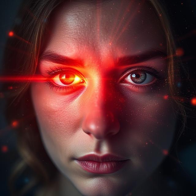 Clear eye with light rays representing improved vision and clarity